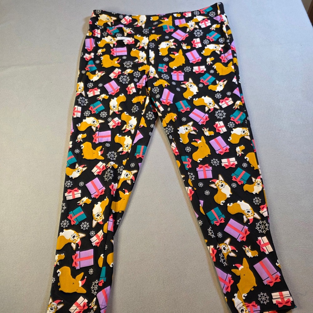 Terra & Sky Corgi Christmas Legging Plus Size 1X 16W-18W Holiday Dog Print Black